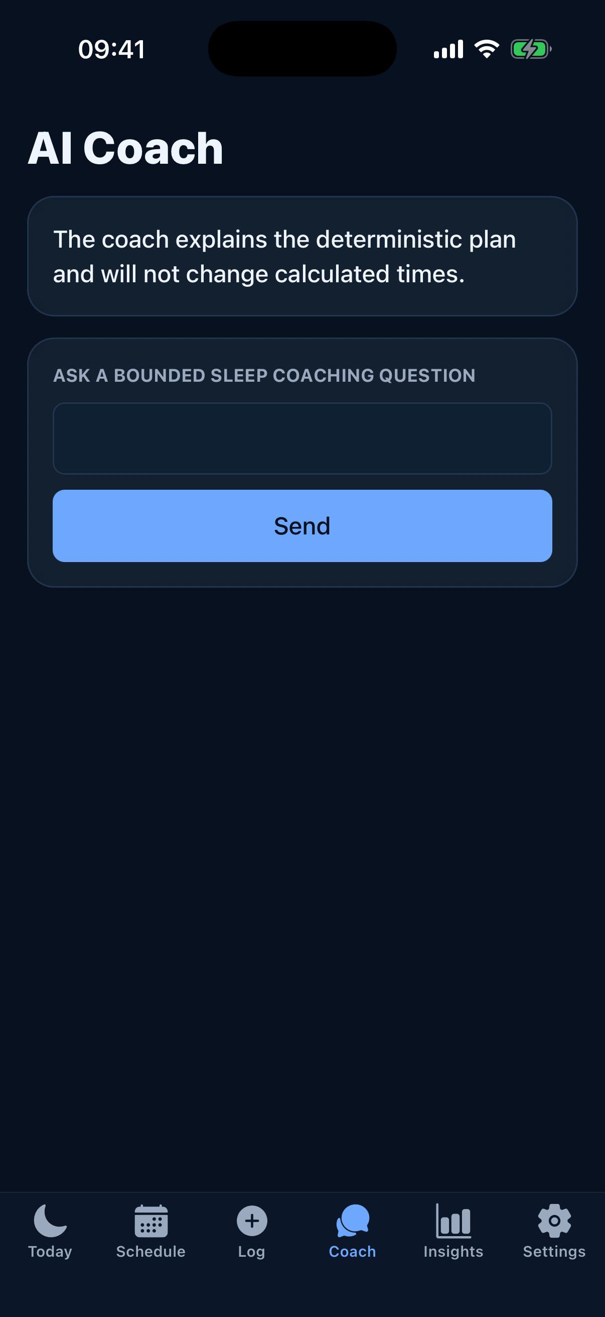SleepShift AI coach screen screenshot